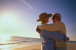 Older Couple Hugging at Beach